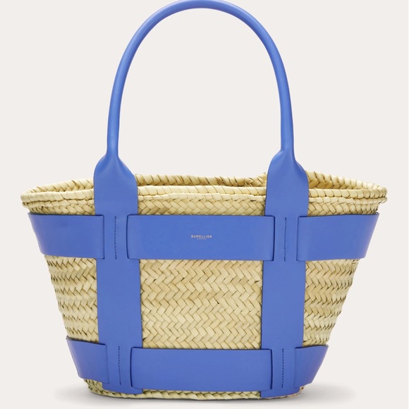 DeMellier Azure Blue and Tan Woven Basket Bag - Picture 1 of 11